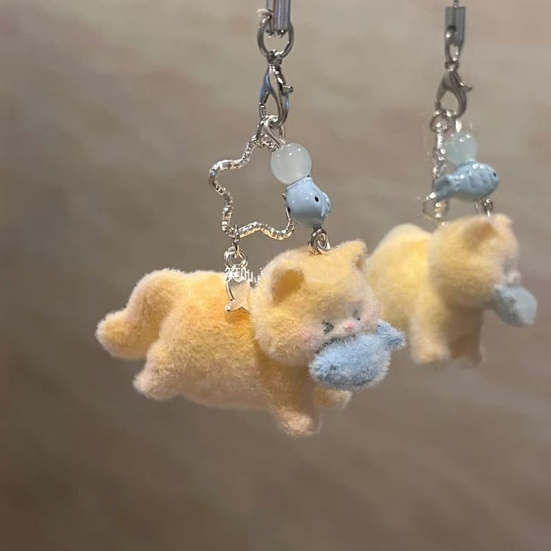 Phone Accessories Design - Cute Plush Cat Keychain Creative Fish