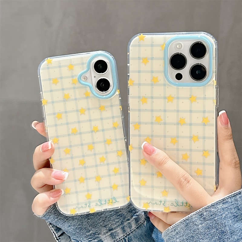 Yellow Phone Accessories - Yellow Star Checkered Pattern Phone Case