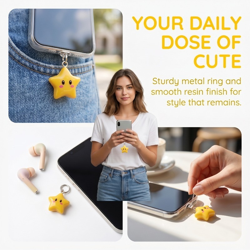 Cute 3D Yellow Star Phone Dust - Yellow Phone Accessories recension och pris