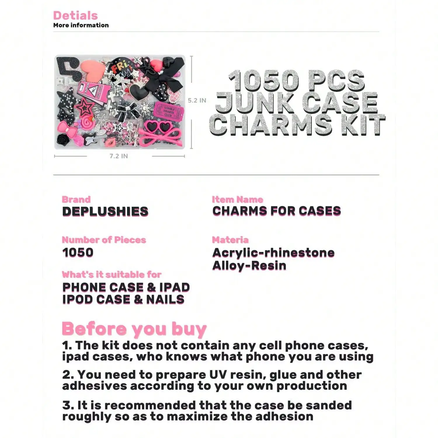 1050 Pcs Junk Phone Case Charm - Phone Accessories Kit recension och pris